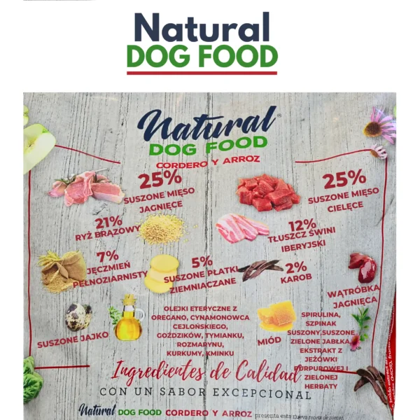 Karma Dla Psa Sucha 62% Jagnięcina & Cielęcina 15kg NATURAL DOG FOOD - obrazek 3